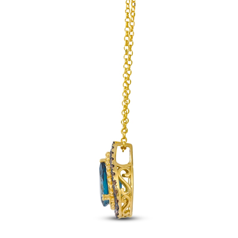 Main Image 2 of Le Vian Pear-Shaped Natural Blue Topaz Necklace 1/2 ct tw Diamonds 14K Honey Gold 19"