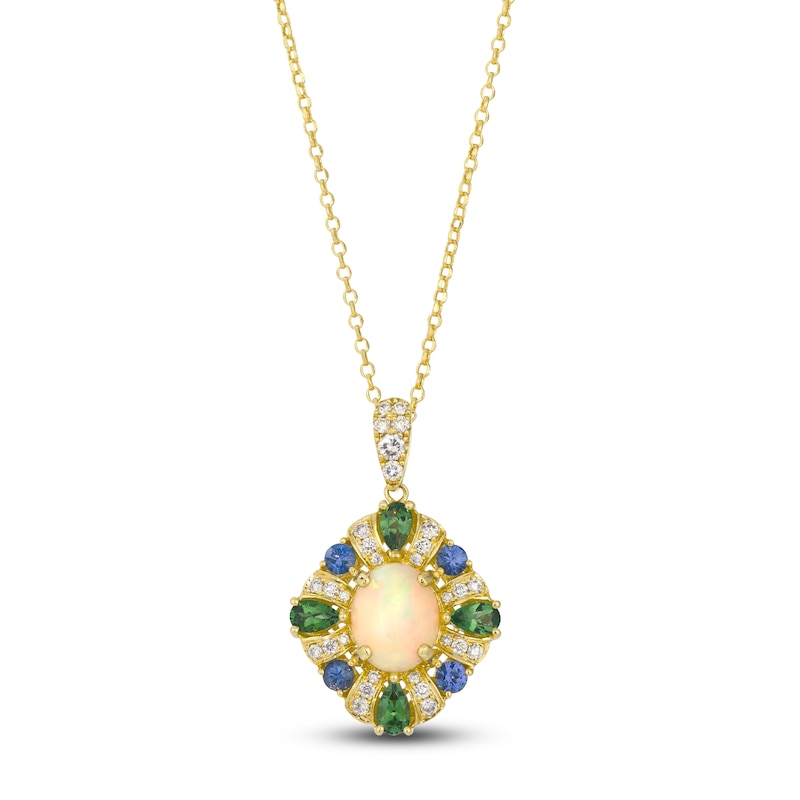 Main Image 1 of Le Vian Natural Opal, Tsavorite Garnet & Blue Sapphire Necklace 3/8 ct tw Diamonds 14K Honey Gold 19"