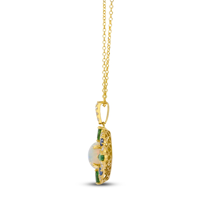 Main Image 2 of Le Vian Natural Opal, Tsavorite Garnet & Blue Sapphire Necklace 3/8 ct tw Diamonds 14K Honey Gold 19"