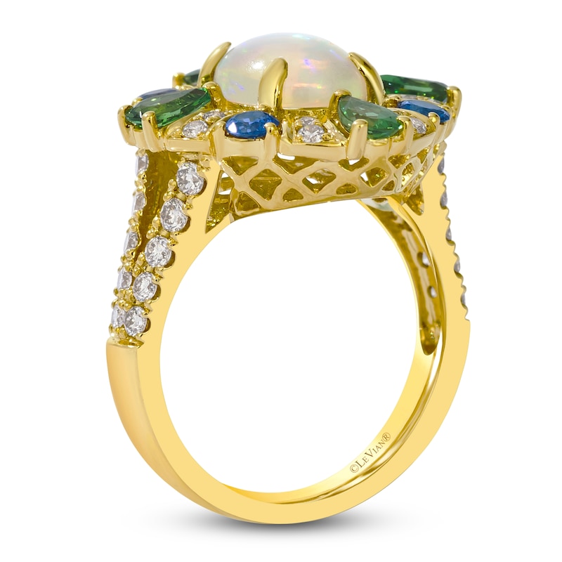 Main Image 2 of Le Vian Natural Opal, Tsavorite Garnet & Blue Sapphire Necklace 3/4 ct tw Diamonds 14K Honey Gold 19"