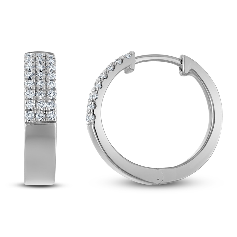 Main Image 1 of Diamond Three-Row Huggie Hoop Earrings 1/4 ct tw Sterling Silver