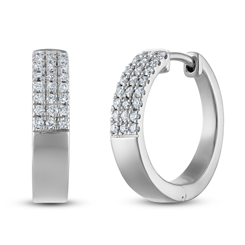 Main Image 2 of Diamond Three-Row Huggie Hoop Earrings 1/4 ct tw Sterling Silver