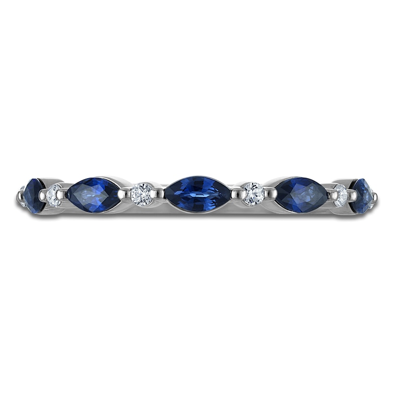 Main Image 3 of Marquise-Cut Natural Blue Sapphire & Certified Diamond Anniversary Ring 1/20 ct tw 14K White Gold