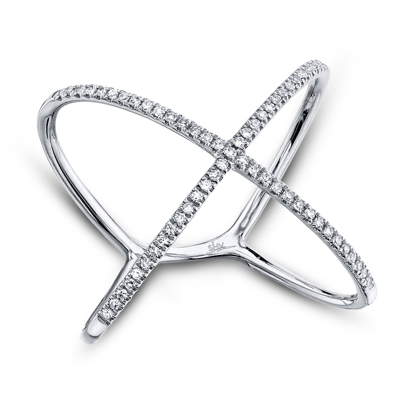 Main Image 1 of Shy Creation Diamond Crossover Ring 1/8 ct tw 14K White Gold Size 6 SC22003512Z6