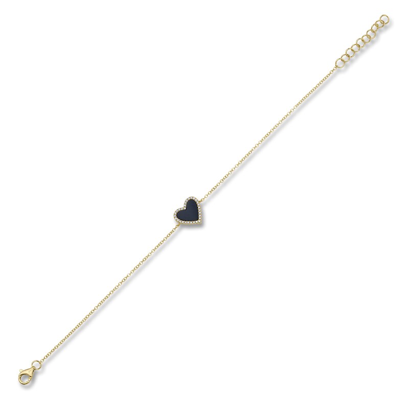 Main Image 2 of Shy Creation Heart-Shaped Natural Black Onyx & Diamond Bracelet 1/20 ct tw 14K Yellow Gold 7" J-SC55019297