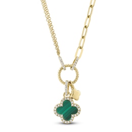 Shy Creation Natural Malachite & Diamond Necklace 1/10 ct tw 14K Yellow Gold 18" J-SC55023332
