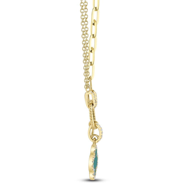 Main Image 3 of Shy Creation Natural Malachite & Diamond Necklace 1/10 ct tw 14K Yellow Gold 18" J-SC55023332