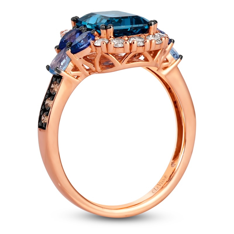 Main Image 2 of Le Vian Rectangle-Cut Blue Topaz, Tanzanite & Aquamarine Ring 1/2 ct tw Diamonds 14K Strawberry Gold