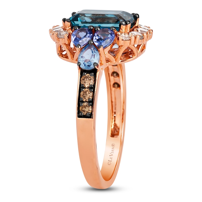 Main Image 3 of Le Vian Rectangle-Cut Blue Topaz, Tanzanite & Aquamarine Ring 1/2 ct tw Diamonds 14K Strawberry Gold