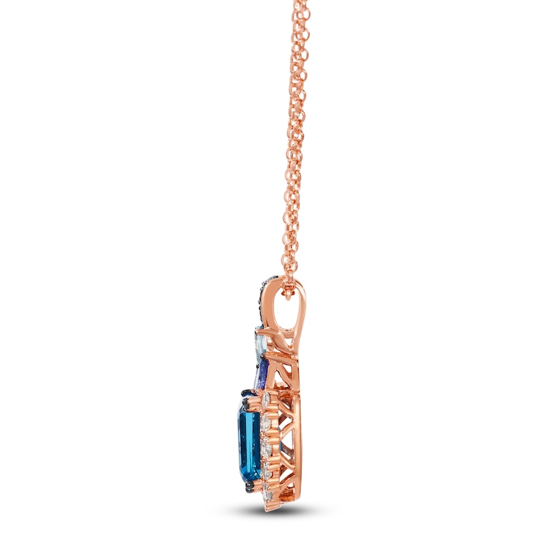 Main Image 2 of Le Vian Rectangle-Cut Blue Topaz, Tanzanite & Aquamarine Necklace 1/2 ct tw Diamonds 14K Strawberry Gold 19"