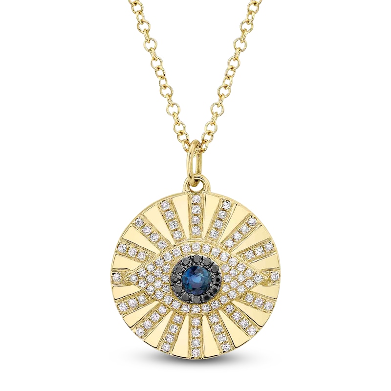 Main Image 1 of Shy Creation Natural Blue Sapphire, Black & White Diamond Eye Necklace 1/5 ct tw 14K Yellow Gold 18" SC55021961