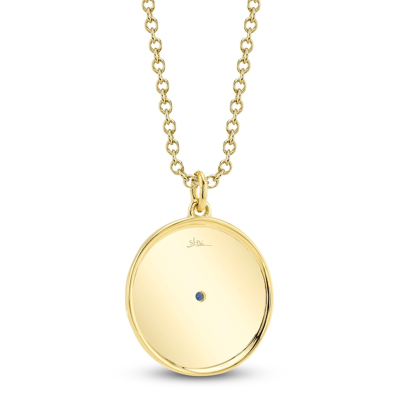 Main Image 2 of Shy Creation Natural Blue Sapphire, Black & White Diamond Eye Necklace 1/5 ct tw 14K Yellow Gold 18" SC55021961