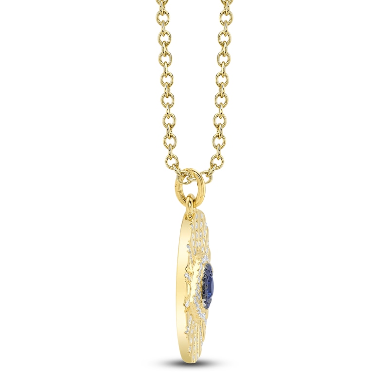 Main Image 3 of Shy Creation Natural Blue Sapphire, Black & White Diamond Eye Necklace 1/5 ct tw 14K Yellow Gold 18" SC55021961