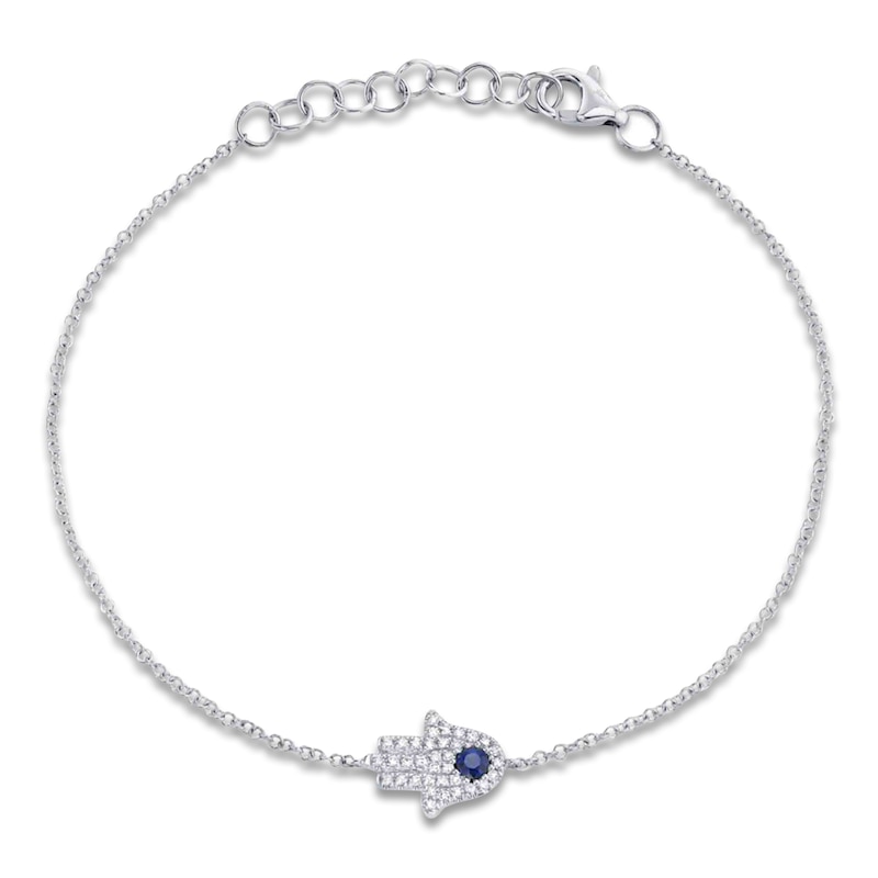 Main Image 1 of Shy Creation Natural Blue Sapphire & Diamond Hamsa Bracelet 1/15 ct tw 14K White Gold 7" J-SC55005294