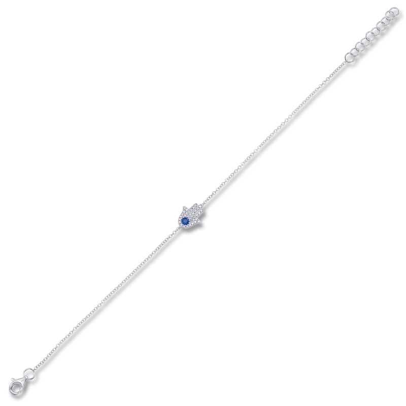 Main Image 2 of Shy Creation Natural Blue Sapphire & Diamond Hamsa Bracelet 1/15 ct tw 14K White Gold 7" J-SC55005294