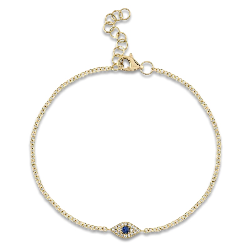 Main Image 1 of Shy Creation Natural Blue Sapphire & Diamond Accent Evil Eye Bracelet 14K Yellow Gold 7" J-SC55008515