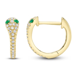Shy Creation Natural Emerald & Diamond Snake Hoop Earrings 1/10 ct tw 14K Yellow Gold J-SC22008280