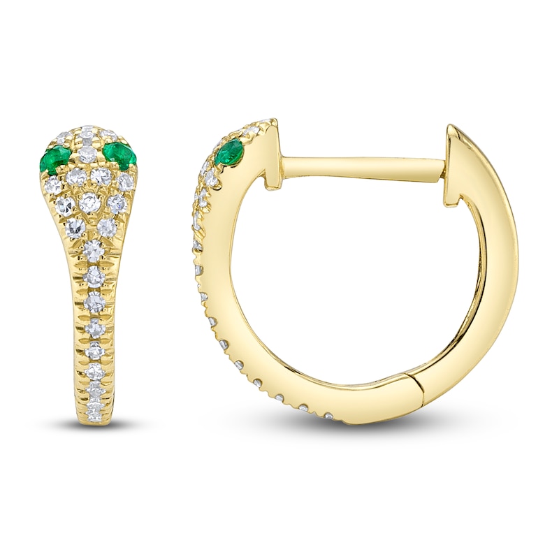 Main Image 1 of Shy Creation Natural Emerald & Diamond Snake Hoop Earrings 1/10 ct tw 14K Yellow Gold J-SC22008280