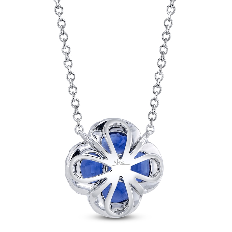 Main Image 2 of Shy Creation Natural Blue Sapphire & Diamond Quatrefoil Necklace 1/8 ct tw 14K White Gold 18" J-SC41002220