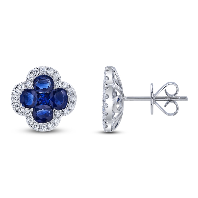 Main Image 1 of Shy Creation Natural Blue Sapphire & Diamond Quatrefoil Earrings 1/3 ct tw 14K White Gold J-SC41002223