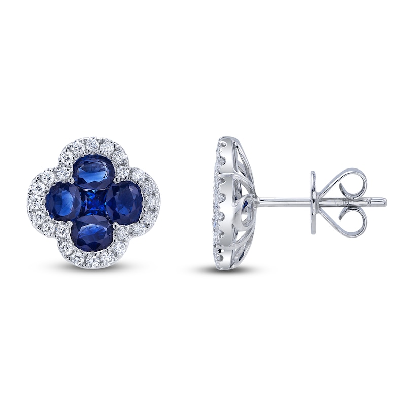 Main Image 2 of Shy Creation Natural Blue Sapphire & Diamond Quatrefoil Earrings 1/3 ct tw 14K White Gold J-SC41002223