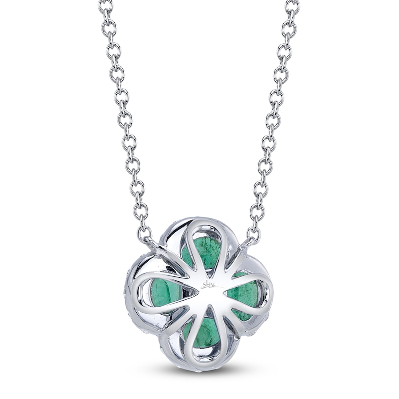 Main Image 2 of Shy Creation Natural Emerald & Diamond Quatrefoil Necklace 1/8 ct tw 14K White Gold 18" J-SC41002238
