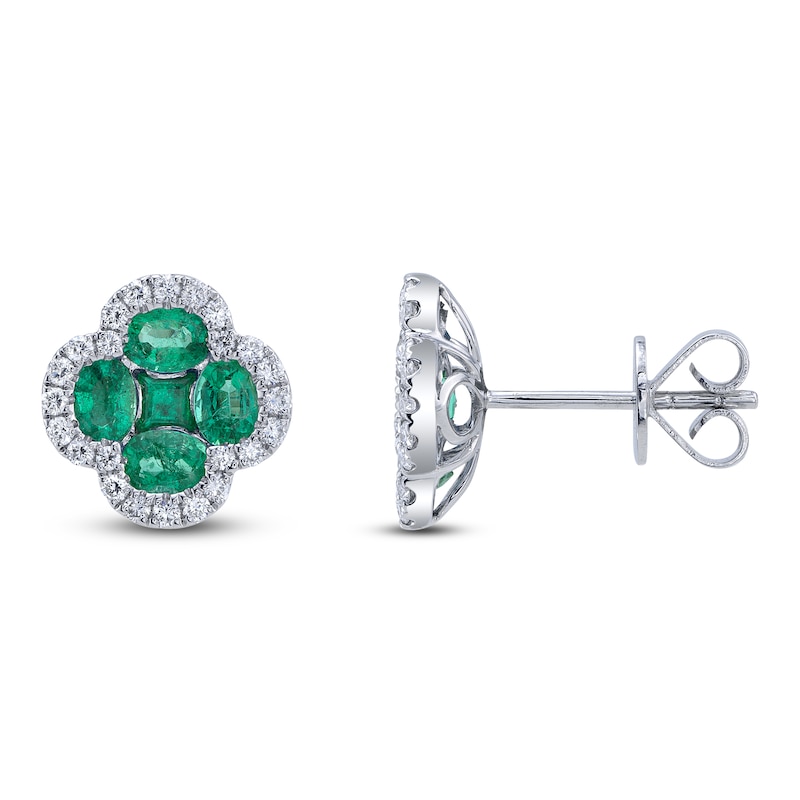 Main Image 1 of Shy Creation Natural Emerald & Diamond Quatrefoil Earrings 1/3 ct tw 14K White Gold J-SC41002241