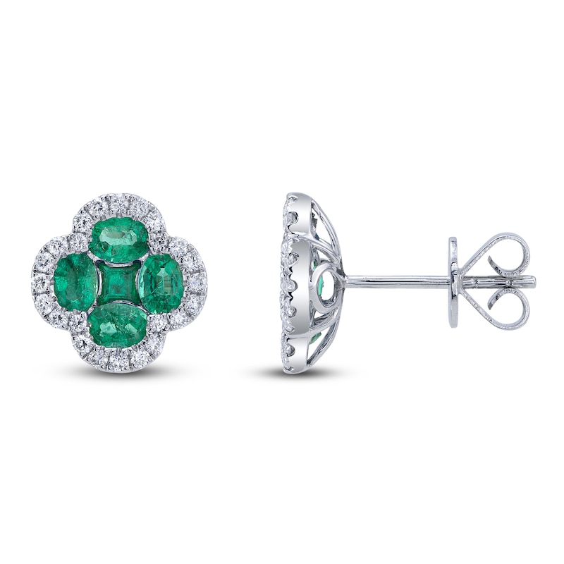 Main Image 2 of Shy Creation Natural Emerald & Diamond Quatrefoil Earrings 1/3 ct tw 14K White Gold J-SC41002241