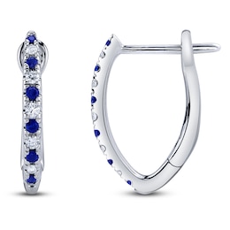 Shy Creation Diamond & Natural Blue Sapphire Tapered Hoop Earrings 1/15 ct tw 14K White Gold J-SC55025211H0.60