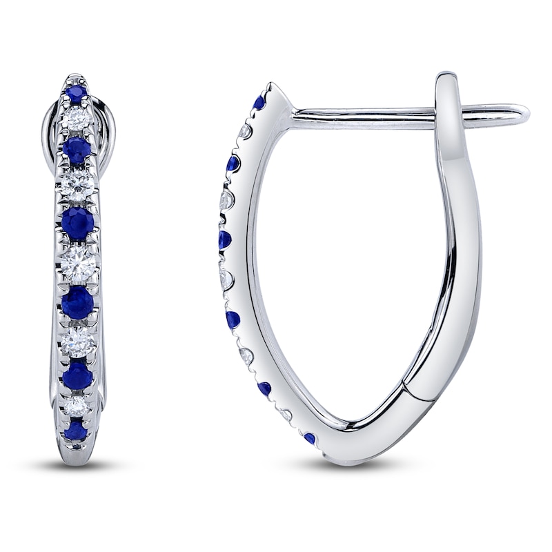 Main Image 1 of Shy Creation Diamond & Natural Blue Sapphire Tapered Hoop Earrings 1/15 ct tw 14K White Gold J-SC55025211H0.60