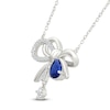 Thumbnail Image 2 of Pear-Shaped Blue Lab-Created Sapphire & White Lab-Created Sapphire Dangle Bow Necklace Sterling Silver 18"