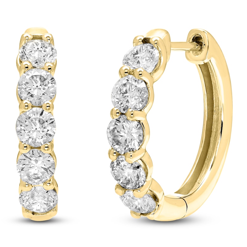 Main Image 2 of Brilliant Moments Diamond Five-Stone Huggie Hoop Earrings 1-1/2 ct tw 14K Yellow Gold