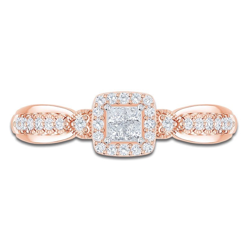 Main Image 3 of Princess-Cut Quad Diamond Cushion Halo Promise Ring 1/4 ct tw 10K Rose Gold