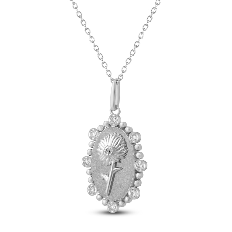 Main Image 2 of Daisy Birth Flower Diamond Necklace 1/4 ct tw Sterling Silver 18"