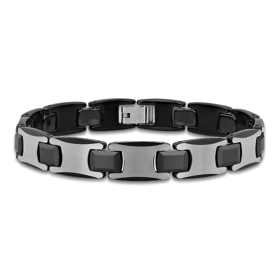 Men's Link Bracelet Stainless Steel & Black Ion-Plated Tungsten Carbide 8.5"