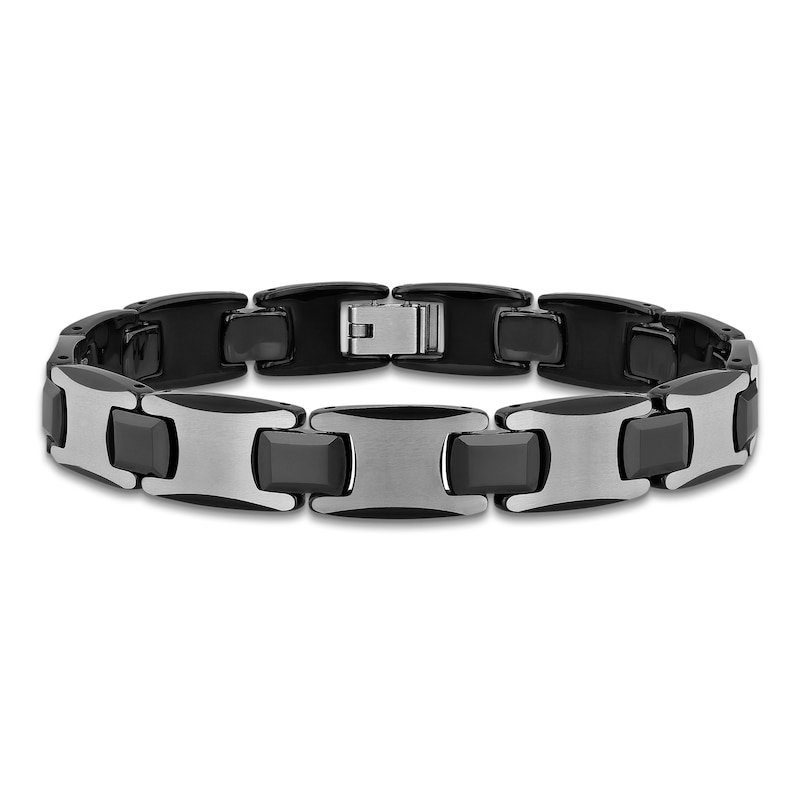Main Image 1 of Men's Link Bracelet Stainless Steel & Black Ion-Plated Tungsten Carbide 8.5"