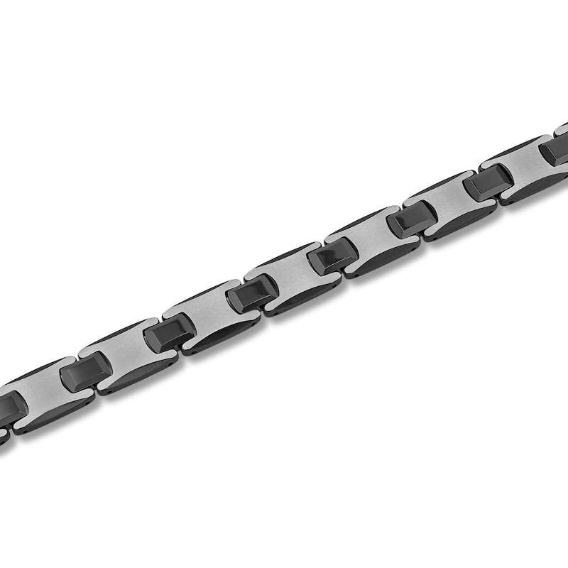 Main Image 2 of Men's Link Bracelet Stainless Steel & Black Ion-Plated Tungsten Carbide 8.5"