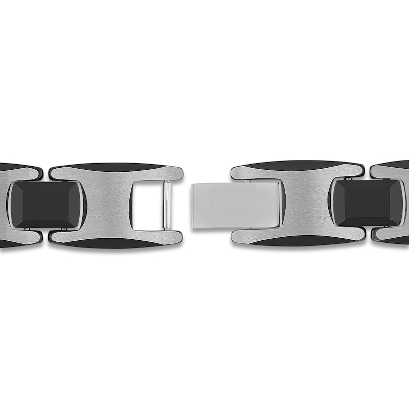 Main Image 3 of Men's Link Bracelet Stainless Steel & Black Ion-Plated Tungsten Carbide 8.5"