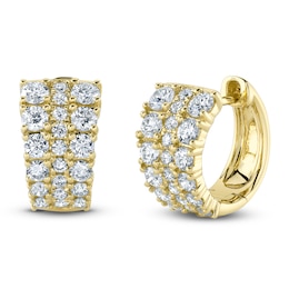 Shy Creation Diamond Tapered Three-Row Huggie Hoop Earrings 1 ct tw 14K Yellow Gold SC55025076