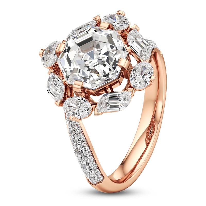 Main Image 4 of J'Lure Octagon Step-Cut Lab-Grown Diamond Halo Bypass Engagement Ring 4-1/3 ct tw 18K Rose Gold
