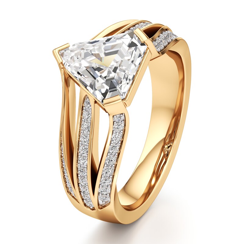 Main Image 4 of J'Lure Lab-Grown Diamond Shield Step-Cut Engagement Ring 2-1/3 ct tw 18K Yellow Gold