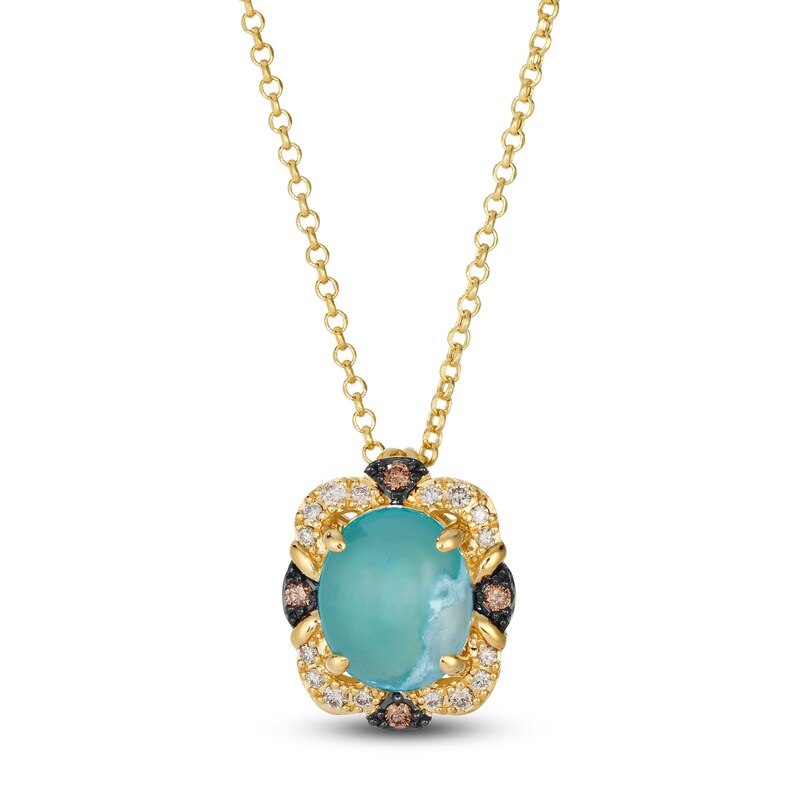 Main Image 1 of Le Vian Oval-Cut Natural Aquaprase Necklace 1/5 ct tw Diamonds 14K Honey Gold 19"