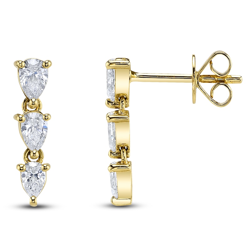 Main Image 1 of Shy Creation Pear-Shaped Diamond Three-Stone Graduated Dangle Earrings 3/4 ct tw 14K Yellow Gold SC55024442