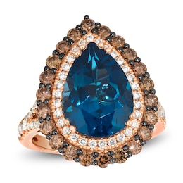 Le Vian Pear-Shaped Blue Topaz Ring 1-3/8 ct tw Diamonds 18K Strawberry Gold