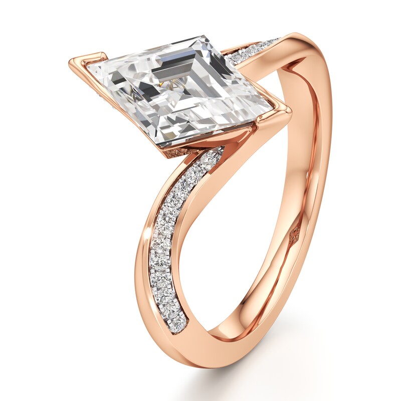 Main Image 4 of J'Lure Lozenge Step-Cut Lab-Created Diamond Bypass Engagement Ring 2-1/5 ct tw 18K Rose Gold