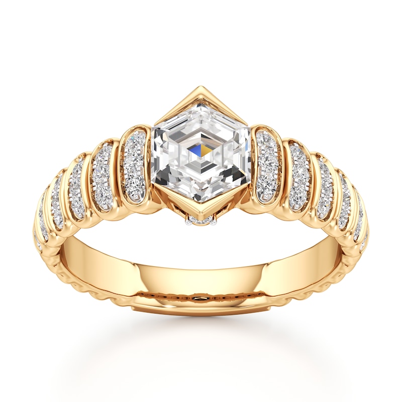 Main Image 1 of J'Lure Hexagon Step-Cut Lab-Grown Diamond Engagement Ring 1-1/4 ct tw 18K Yellow Gold