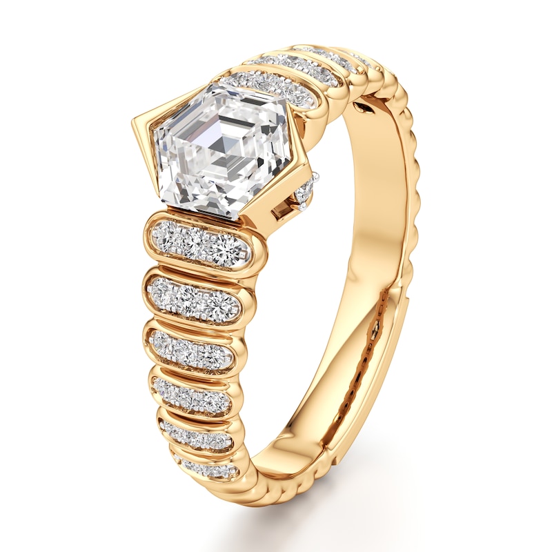 Main Image 4 of J'Lure Hexagon Step-Cut Lab-Grown Diamond Engagement Ring 1-1/4 ct tw 18K Yellow Gold