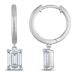 Emerald-Cut Lab-Grown Diamond Solitaire Dangle Hoop Earrings 2 ct tw 14K White Gold (SI2/F)