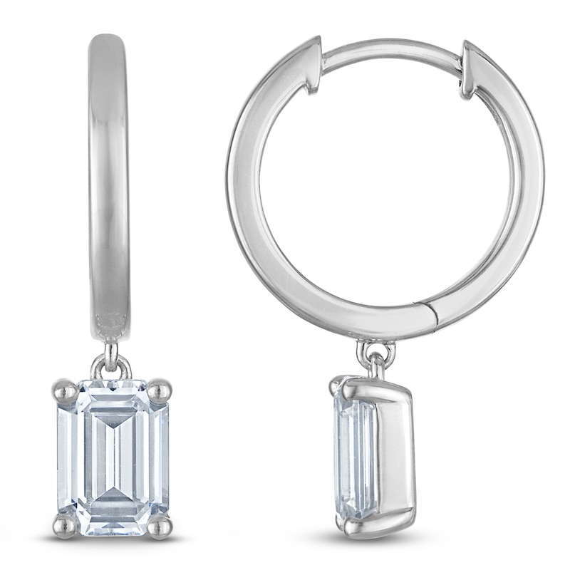 Main Image 1 of Emerald-Cut Lab-Grown Diamond Solitaire Dangle Hoop Earrings 2 ct tw 14K White Gold (SI2/F)
