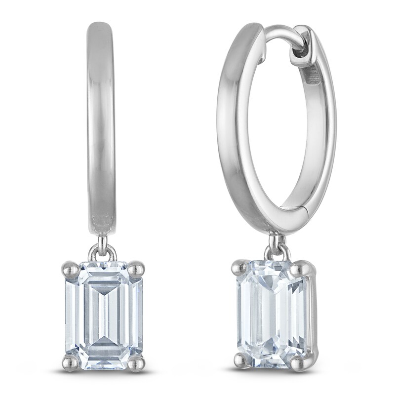 Main Image 2 of Emerald-Cut Lab-Grown Diamond Solitaire Dangle Hoop Earrings 2 ct tw 14K White Gold (SI2/F)